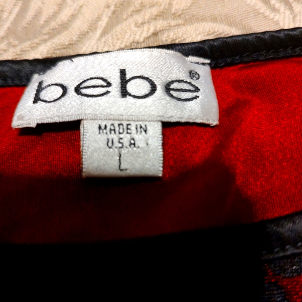 🐈‍⬛🎀🐈‍⬛ Sultry Gothic Bebe Black Floral Velvet & Crimson Scarlet Red Top - LJ - Picture 10 of 12